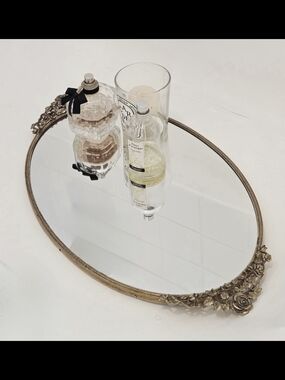 Vintage 1960s Large Matson Ormolu Floral Mirrored Tray